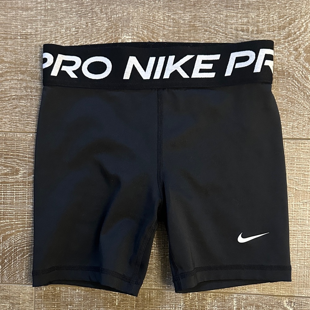 Nike Pro Black Shorts Girls Size M with White Logo